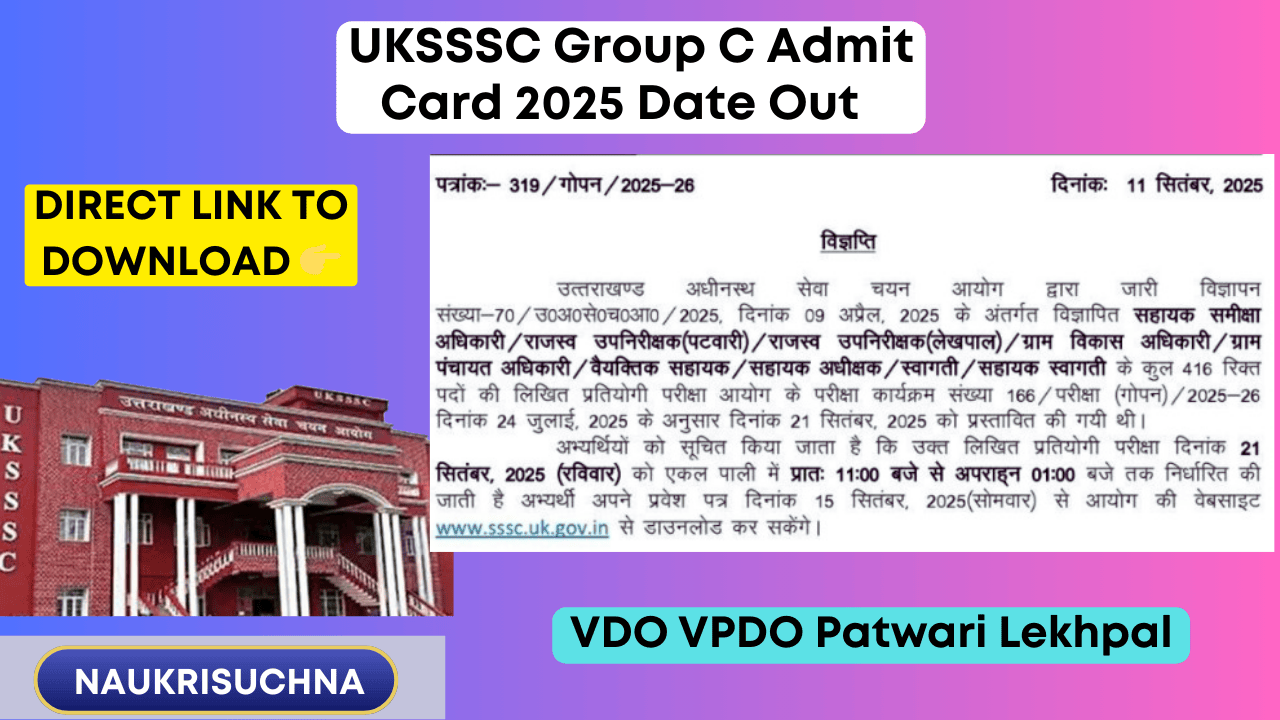 UKSSSC Group C Admit Card 2025 date Out
